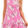 Connecteri  Women's 2024 Summer Floral Mini Dress Sleeveless Cut Out Backless Ruffle Boho Beach Vacation Short Sundresses