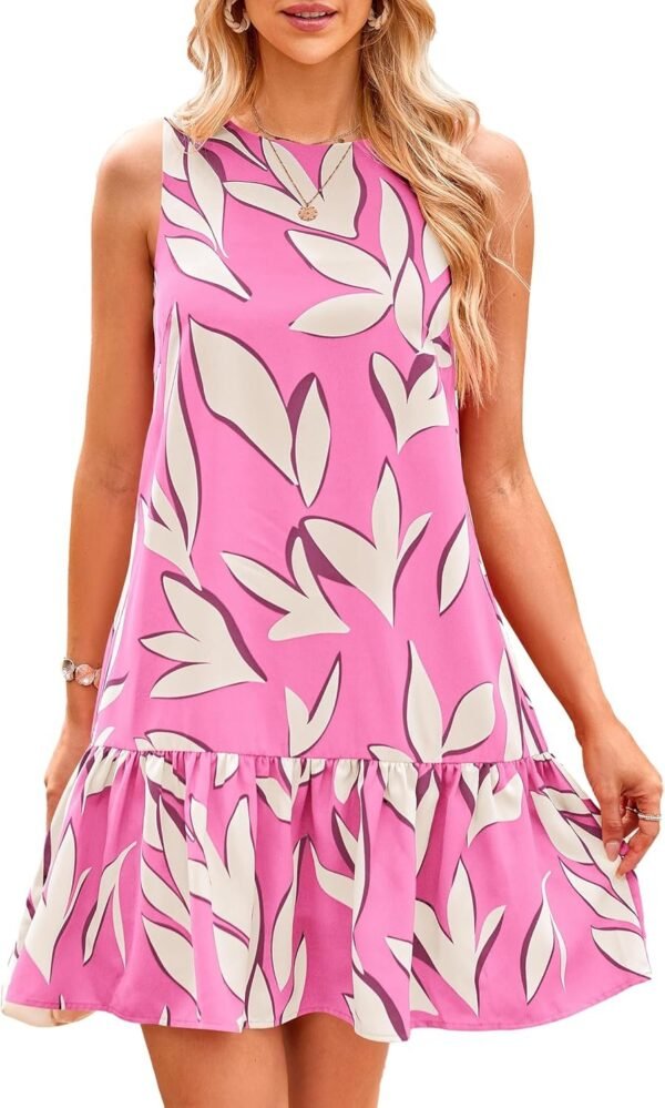 Connecteri  Women's 2024 Summer Floral Mini Dress Sleeveless Cut Out Backless Ruffle Boho Beach Vacation Short Sundresses