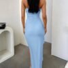Connecteri Women's 2024 Strapless Bodycon Dress Sexy Off Shoulder Mesh Tassel Ruffle Side Split Tube Party Maxi Dresses