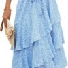 Connecteri?Womens Summer Floral One Shoulder Tiered Ruffle Flowy Midi Beach Boho Dress