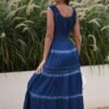 Connecteri  Women's Maxi Dress Sleeveless Denim Long Summer A-line Casual Blue Cotton Boho Flowy Sundresses for Women