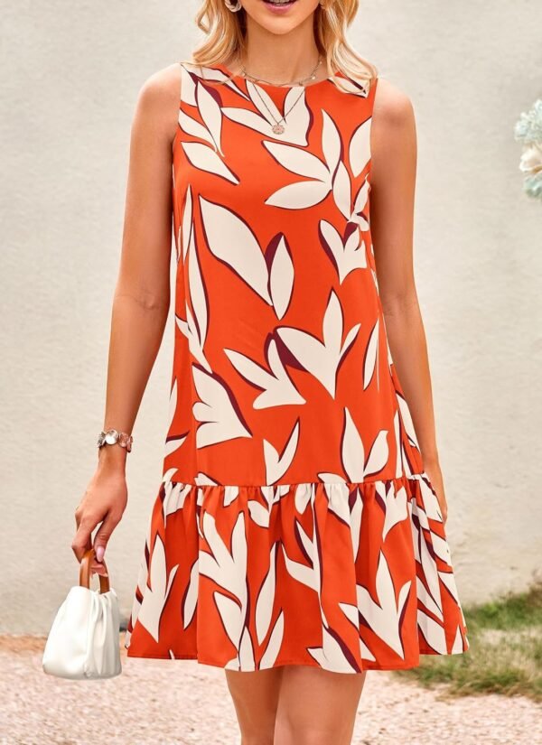 Connecteri  Women's 2024 Summer Floral Mini Dress Sleeveless Cut Out Backless Ruffle Boho Beach Vacation Short Sundresses