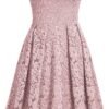 Connecteri  Women's Vintage Floral Lace Short Sleeve Boat Neck Cocktail Party Swing Dress
