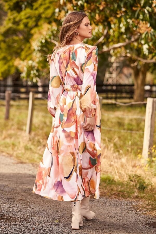 Connecteri  Women's 2024 Fall Boho Maxi Dress Casual Long Sleeve V Neck Printed Beach Long Flowy Dresses