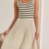 Connecteri Women's Summer Sleeveless Mini Dress 2024 Square Neck Striped Knit A Line Pleated Tank Dresses
