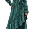Connecteri  Women Long Sleeve Wrap Maxi Dress V Neck Boho Floral High Waist Flowy Ruffle 2024 Spring Summer Dresses with Belt