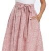 Connecteri  Summer Dresses for Women 2024 Short Sleeve Elastic Waist Casual Dresses Ribbed Floral Work Midi Dress with Pockets