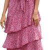 Connecteri?Womens Summer Floral One Shoulder Tiered Ruffle Flowy Midi Beach Boho Dress