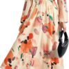 Connecteri  Women's 2024 Fall Boho Maxi Dress Casual Long Sleeve V Neck Printed Beach Long Flowy Dresses