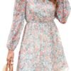 Connecteri  Women's Floral Print Chiffon A-Line Mini Dress Long Peasant Sleeves