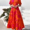 Connecteri  Womens Dresses 2024 Puff Sleeve Floral Casual Summer Dresses Smocked Backless Beach Flowy Tiered Maxi Dress