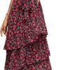 Connecteri?Womens Summer Floral One Shoulder Tiered Ruffle Flowy Midi Beach Boho Dress