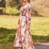 Connecteri  Women's 2024 Fall Boho Maxi Dress Casual Long Sleeve V Neck Printed Beach Long Flowy Dresses