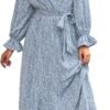 Connecteri  Women Long Sleeve Wrap Maxi Dress V Neck Boho Floral High Waist Flowy Ruffle 2024 Spring Summer Dresses with Belt