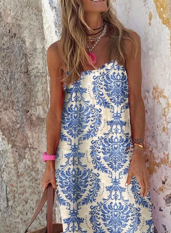 Connecteri  Women Summer Dresses 2024 Spaghetti Strap Scoop Neck Smocked Ruffle Flowy Boho Maxi Dress