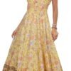 Connecteri  Women's 2024 Summer Short Sleeves Boho Floral Print Tiered Casual Flowy Long Maxi Dress