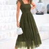 Connecteri?Womens 2024 Summer Casual Sleeveless Smocked Ruffle Tulle Flowy Beach Sundress