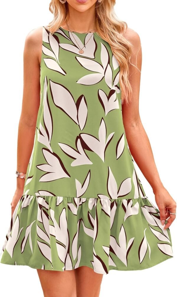 Connecteri  Women's 2024 Summer Floral Mini Dress Sleeveless Cut Out Backless Ruffle Boho Beach Vacation Short Sundresses