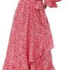 Connecteri  Women Long Sleeve Wrap Maxi Dress V Neck Boho Floral High Waist Flowy Ruffle 2024 Spring Summer Dresses with Belt