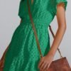 Connecteri  Womens 2024 Summer Short Dress V Neck Short Sleeve A Line Hollow Out Lace Ruffle Cute Casual Beach Party Dresses