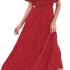 Connecteri Women's 2024 Summer Casual Floral Print Short Flutter Sleeve Crew Neck Smocked High Waist Flowy Maxi Dress