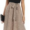 Connecteri  Summer Dresses for Women 2024 Short Sleeve Elastic Waist Casual Dresses Ribbed Floral Work Midi Dress with Pockets
