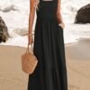 Connecteri Women's 2024 Summer Sleeveless Dress Square Neck Pleated Swing Casual Maxi Dresses with Pockets