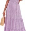 Connecteri Women's 2024 Summer Casual Floral Print Short Flutter Sleeve Crew Neck Smocked High Waist Flowy Maxi Dress