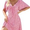 Connecteri  Womens Dresses 2024 Spring Summer Deep V Neck Elegant Bow tie Mini Dress S-XL