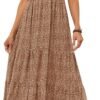 Connecteri Women's 2024 Summer Casual Floral Print Short Flutter Sleeve Crew Neck Smocked High Waist Flowy Maxi Dress