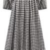 Connecteri  Women's Summer Cotton Puff Sleeves Casual Vintage Polka Dots Print Off Shoulder Midi Dress