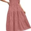 Connecteri  Women's 2024 Summer Puff Sleeve Smocked Floral Dress Crewneck Lace Flowy Tiered Midi Dresses