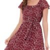 Connecteri  K Women's Floral Chiffon Flutter Sleeve Belted Square Neck Ruffled Hem Dress