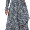 Connecteri  Women Long Sleeve Wrap Maxi Dress V Neck Boho Floral High Waist Flowy Ruffle 2024 Spring Summer Dresses with Belt