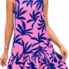 Connecteri  Women's 2024 Summer Floral Mini Dress Sleeveless Cut Out Backless Ruffle Boho Beach Vacation Short Sundresses
