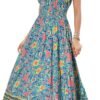 Connecteri  Women's 2024 Summer Short Sleeves Boho Floral Print Tiered Casual Flowy Long Maxi Dress