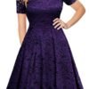 Connecteri  Women's Vintage Floral Lace Short Sleeve Boat Neck Cocktail Party Swing Dress