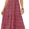 Connecteri Women's 2024 Summer Casual Floral Print Short Flutter Sleeve Crew Neck Smocked High Waist Flowy Maxi Dress