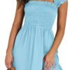 Connecteri  Womens Summer Casual Sleeveless Square Neck Smocked Ruffle Backless Boho Mini Dress 2024 Trendy Short Sundress