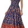Connecteri  Women's 2024 Summer Short Sleeves Boho Floral Print Tiered Casual Flowy Long Maxi Dress