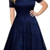 Connecteri  Women's Vintage Floral Lace Short Sleeve Boat Neck Cocktail Party Swing Dress