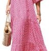 Connecteri  Womens Loose Fit Casual Summer V Neck Half Sleeve Bohemian Geometric Pattern Maxi Long Dresses