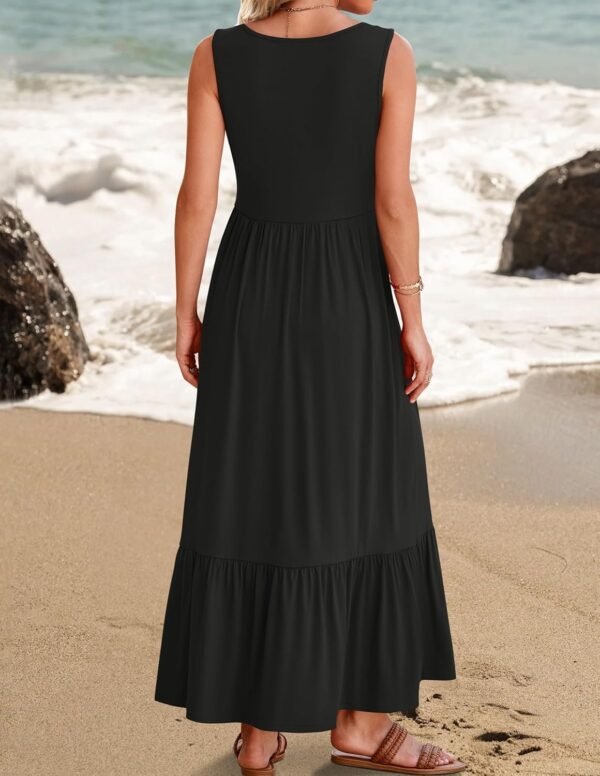 Connecteri Women's 2024 Summer Sleeveless Dress Square Neck Pleated Swing Casual Maxi Dresses with Pockets