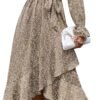 Connecteri  Women Long Sleeve Wrap Maxi Dress V Neck Boho Floral High Waist Flowy Ruffle 2024 Spring Summer Dresses with Belt