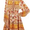 Connecteri  Womens Long Sleeve Floral Casual Print Cotton Mini Tunic Dress