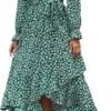 Connecteri  Women Long Sleeve Wrap Maxi Dress V Neck Boho Floral High Waist Flowy Ruffle 2024 Spring Summer Dresses with Belt