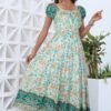 Connecteri  Women's 2024 Summer Short Sleeves Boho Floral Print Tiered Casual Flowy Long Maxi Dress
