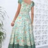Connecteri  Women's 2024 Summer Short Sleeves Boho Floral Print Tiered Casual Flowy Long Maxi Dress