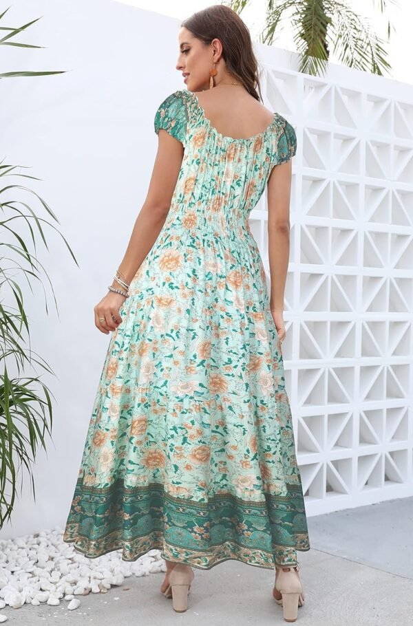 Connecteri  Women's 2024 Summer Short Sleeves Boho Floral Print Tiered Casual Flowy Long Maxi Dress