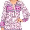 Connecteri  Womens Long Sleeve Floral Casual Print Cotton Mini Tunic Dress